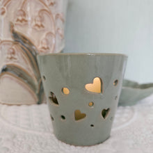 Load image into Gallery viewer, Sage Green Hearts Candle Holder