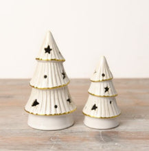 Load image into Gallery viewer, White Ceramic LED Christmas Tree with Gold Trim