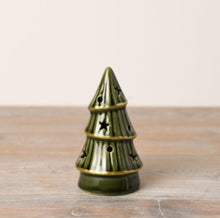 Load image into Gallery viewer, Green Ceramic LED Christmas Tree with Gold Trim