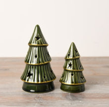 Load image into Gallery viewer, Green Ceramic LED Christmas Tree with Gold Trim