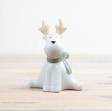 Load image into Gallery viewer, White Ceramic Sitting Christmas Reindeer