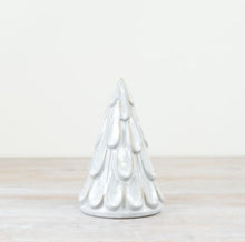 Load image into Gallery viewer, Scalloped Snowy Ceramic Christmas Tree Ornament