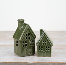 Load image into Gallery viewer, Green Ceramic LED House Ornament
