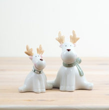 Load image into Gallery viewer, White Ceramic Sitting Christmas Reindeer