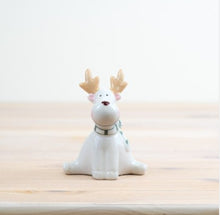 Load image into Gallery viewer, White Ceramic Sitting Christmas Reindeer