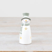 Load image into Gallery viewer, White & Sage Green LED Ceramic Snowman