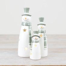 Load image into Gallery viewer, White & Sage Green LED Ceramic Snowman