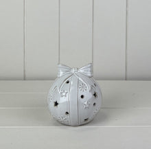 Load image into Gallery viewer, Glazed Ceramic LED Christmas Bauble with Bow Ornament
