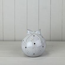 Load image into Gallery viewer, Glazed Ceramic LED Christmas Bauble with Bow Ornament