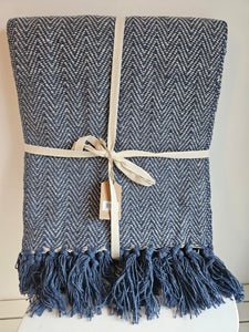 Navy Blue Herringbone Blanket Throw