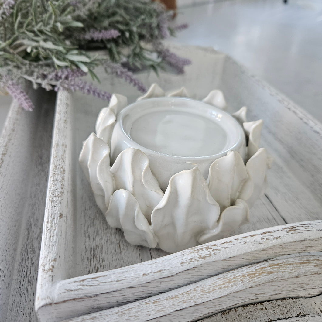 White Artichoke Pillar Candle Holder