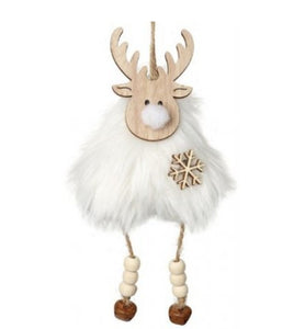 Wooden Fur Reindeer Tree Decoration