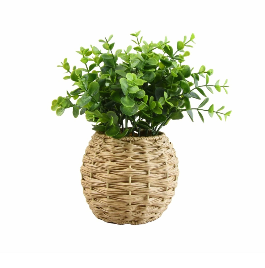 Faux Herb Rattan Basket