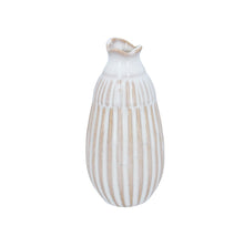 Load image into Gallery viewer, White &amp; Beige Ribbed Funnel Vase
