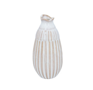 White & Beige Ribbed Funnel Vase