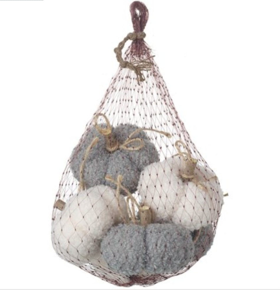 Grey & White Woollen Pumpkins - Bag of 6