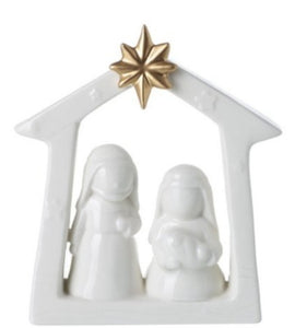 White Ceramic Nativity with Gold Star