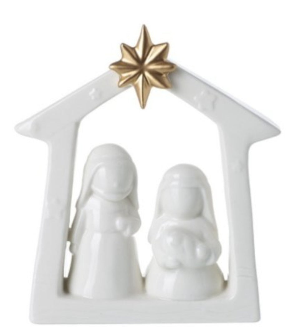 White Ceramic Nativity with Gold Star