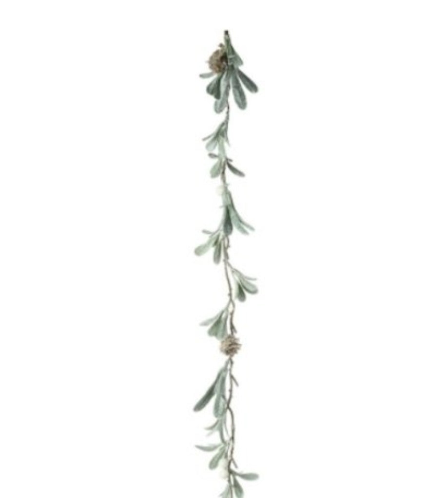 Green Leaf Garland with Pinecones