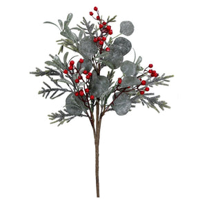 Red Berry & Frosted Leaves Christmas Spray