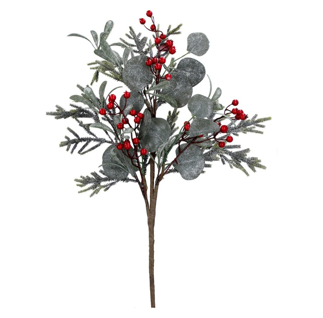 Red Berry & Frosted Leaves Christmas Spray