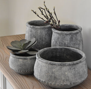 Grey Washed Stone Ribbed Planter