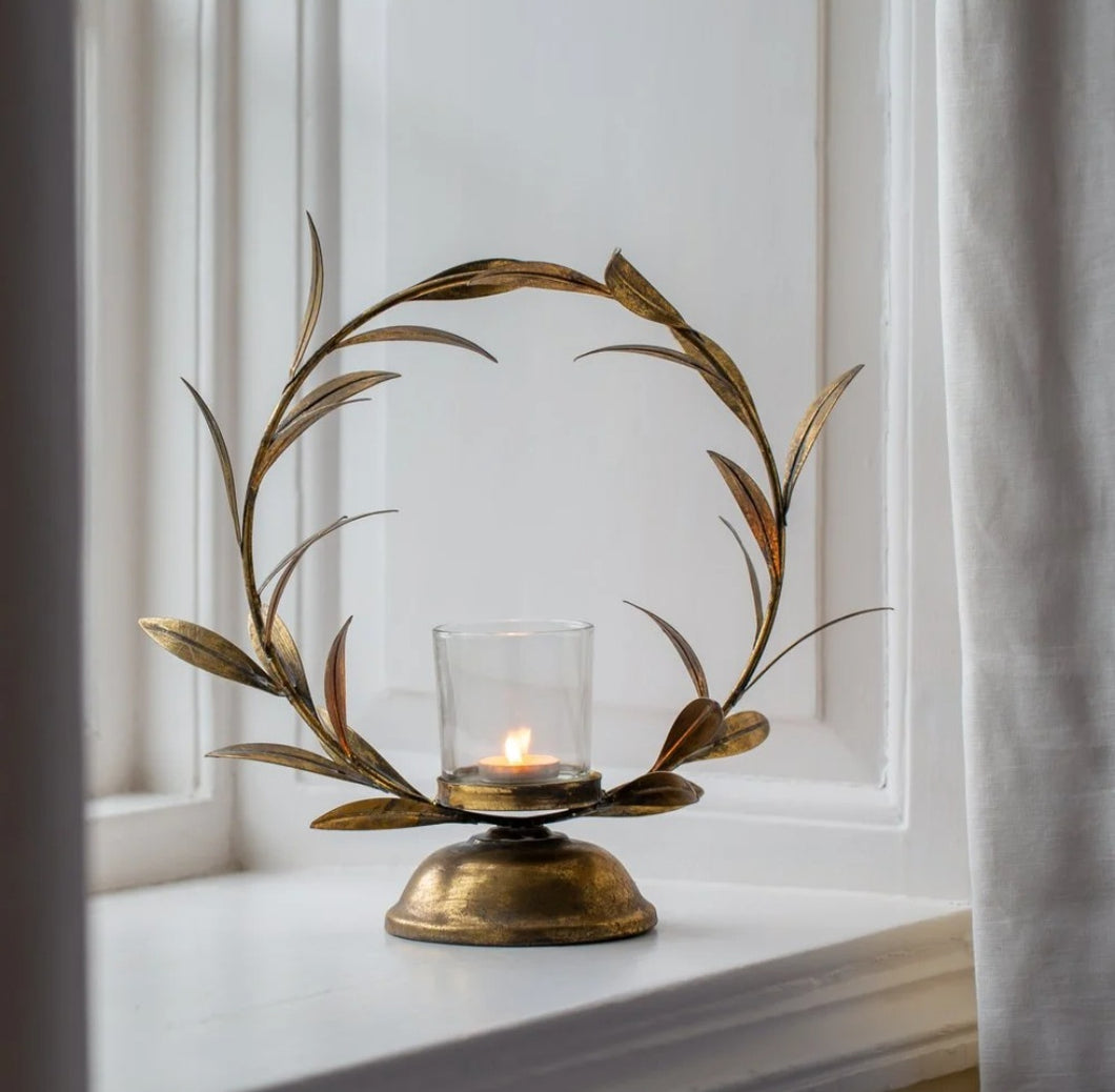 Golden Laurel Leaf Candleholder