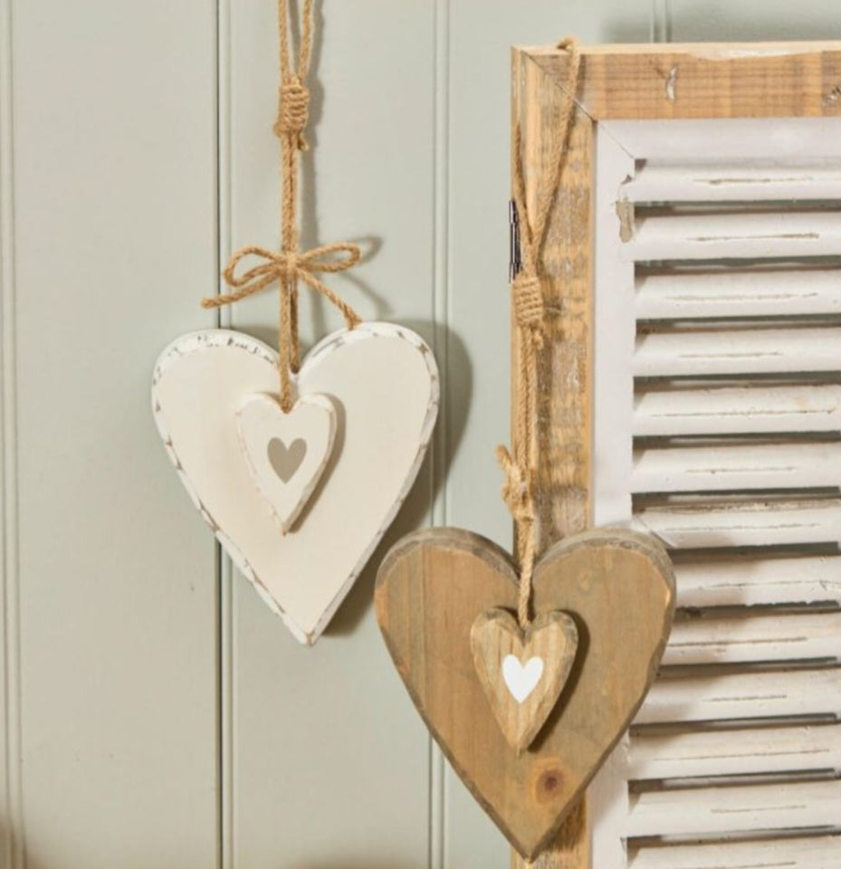 Wooden Double Hanging Heart