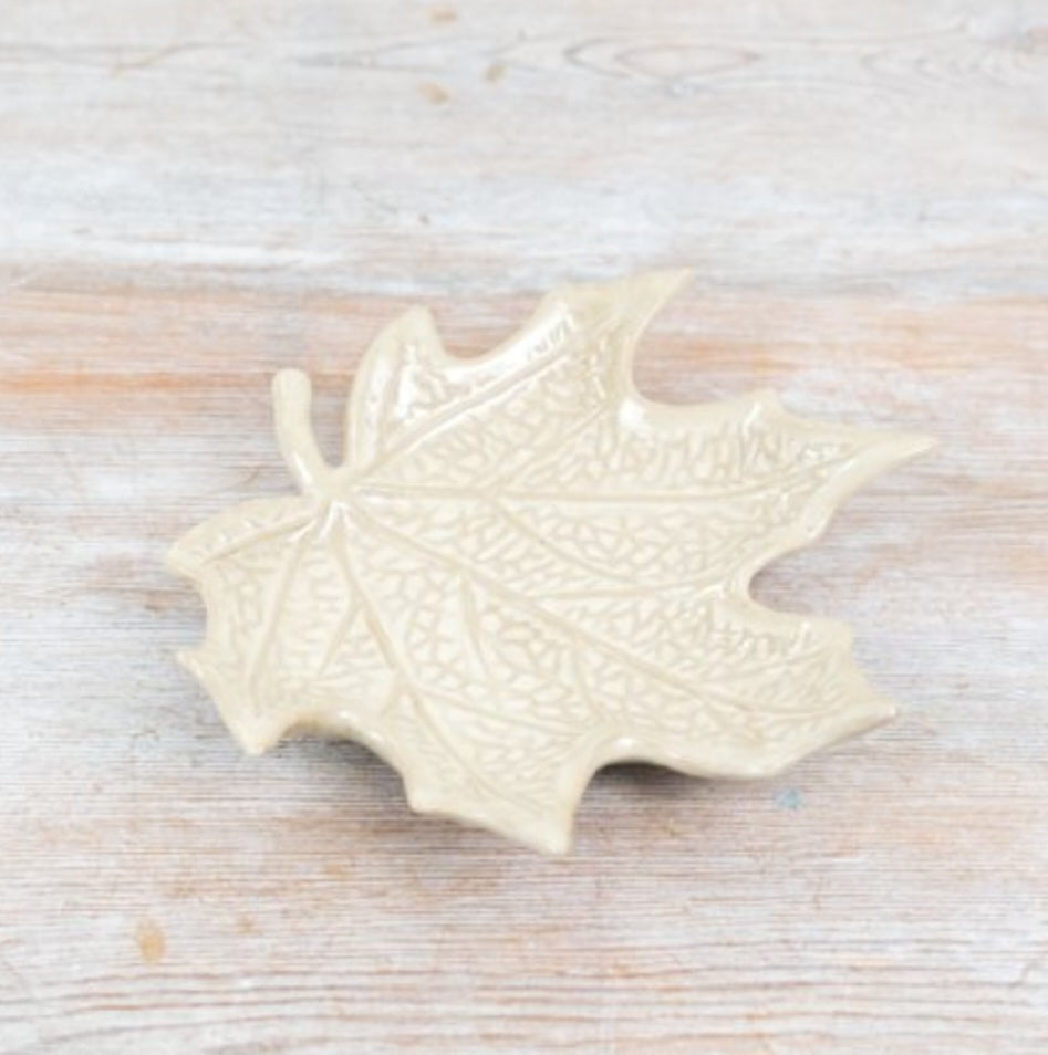 Cream Maple Leaf Trinket Dish