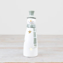 Load image into Gallery viewer, White &amp; Sage Green LED Ceramic Snowman
