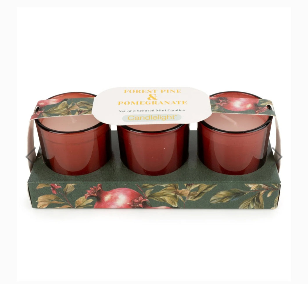 Forest Pine & Pomegranate Set of 3 Votive Candles