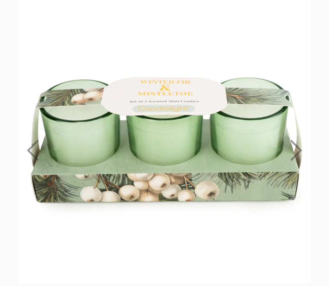 Winter Fir & Mistletoe Set of 3 Votive Candles