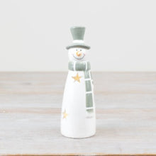 Load image into Gallery viewer, White &amp; Sage Green LED Ceramic Snowman
