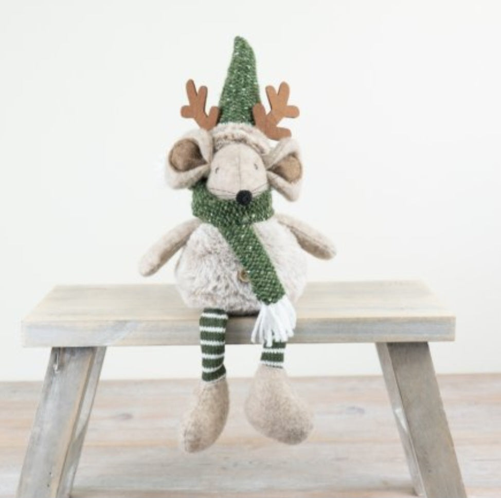 Gordon - Green Fabric Christmas Sitting Mouse