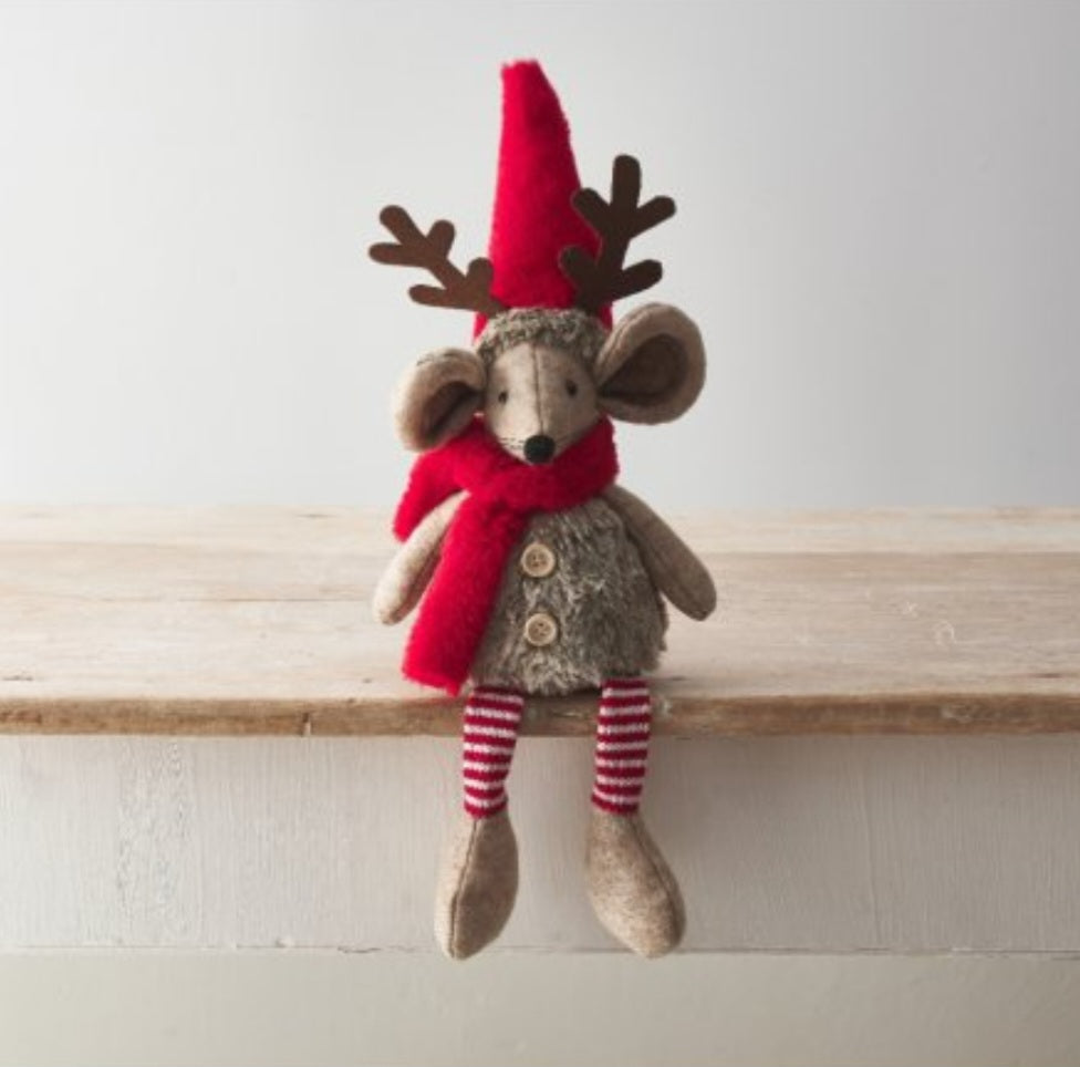 Rupert - Red Fabric Christmas Sitting Mouse