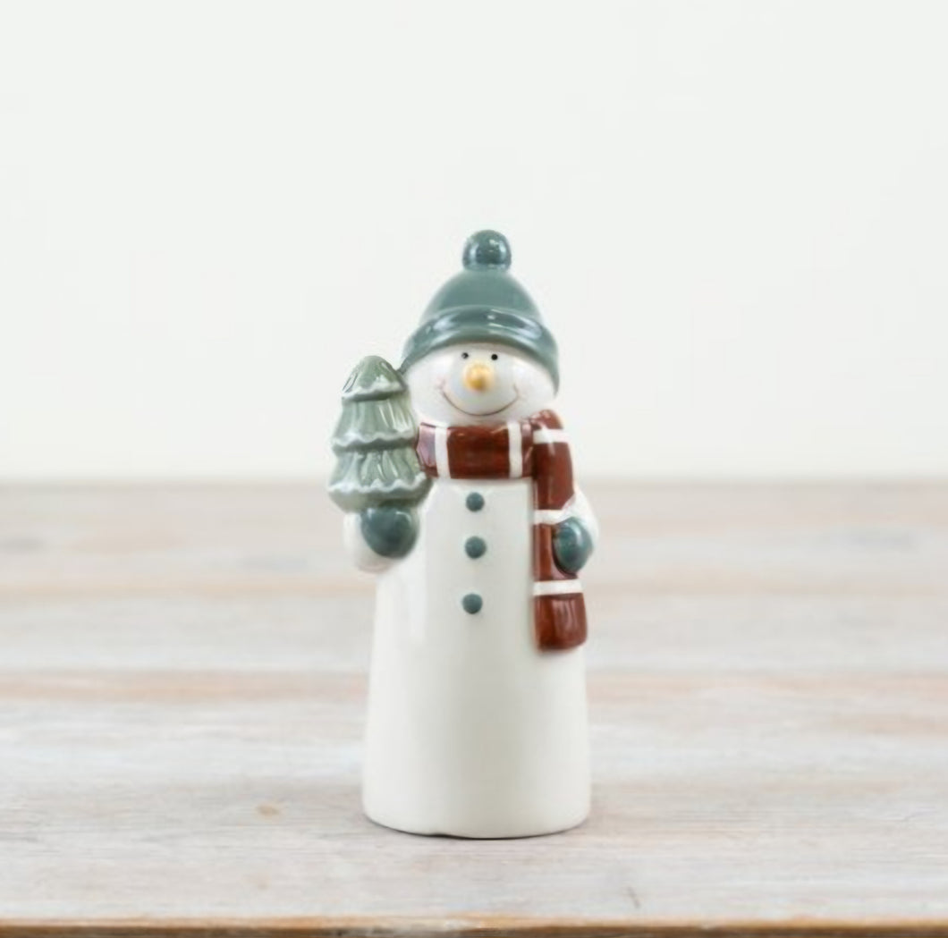 White & Green Ceramic Snowman with Tree