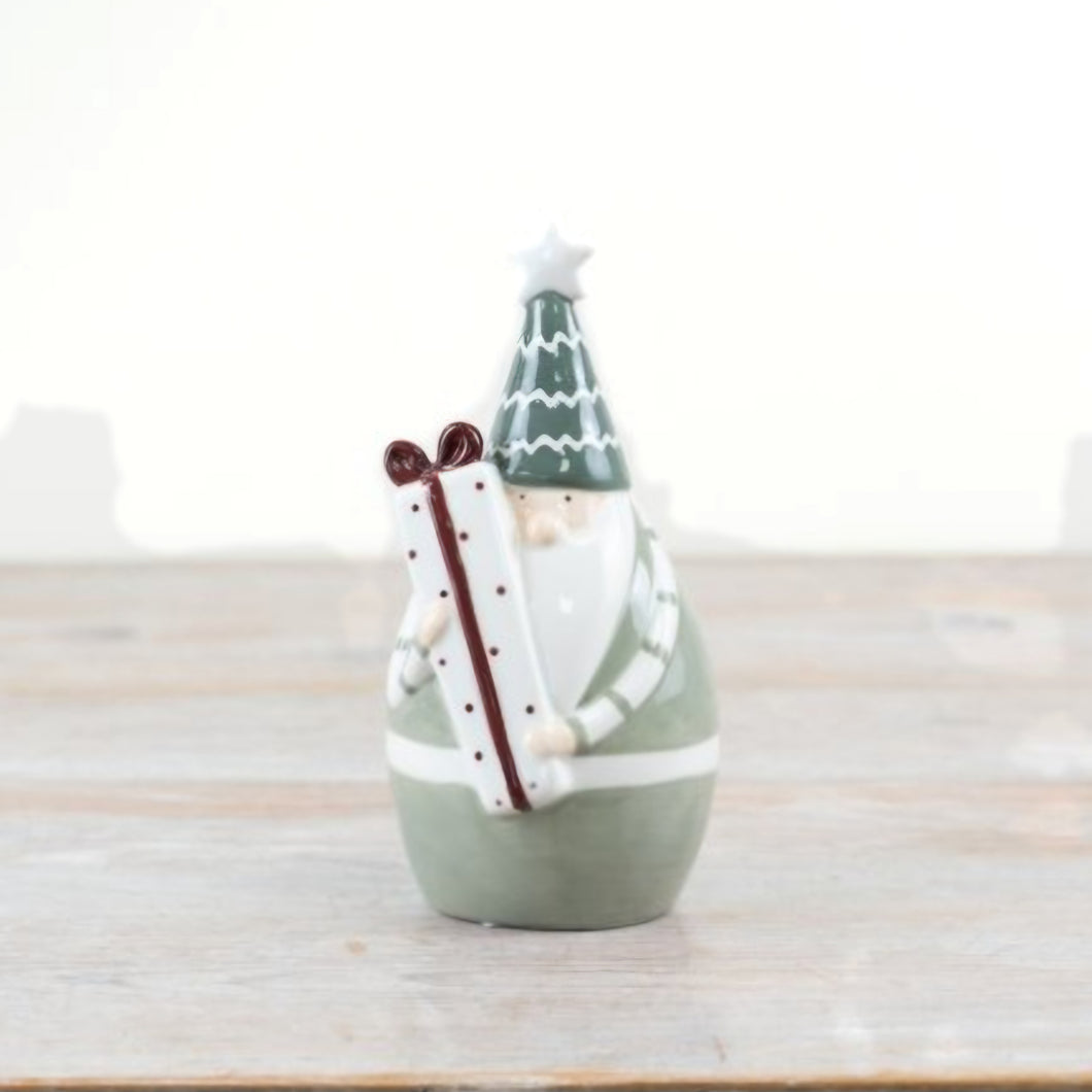 Sage Green Ceramic Santa Ornament with Present