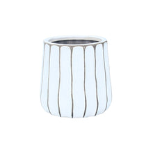 Load image into Gallery viewer, White &amp; Grey Ribbed Ceramic Pot
