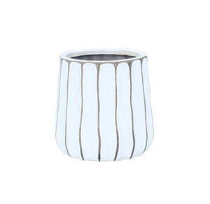 White & Grey Ribbed Ceramic Pot