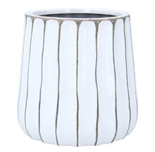 Load image into Gallery viewer, White &amp; Grey Ribbed Ceramic Pot
