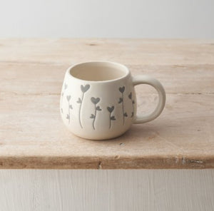 Grey Heart Flowers Mug