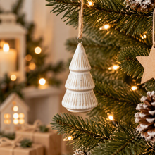 Load image into Gallery viewer, White Ribbed Christmas Tree Hanging Decoration

