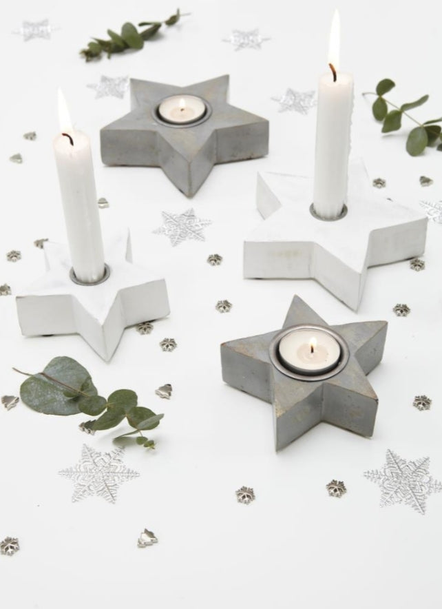 Set of 2 Grey Star Tealight Holders