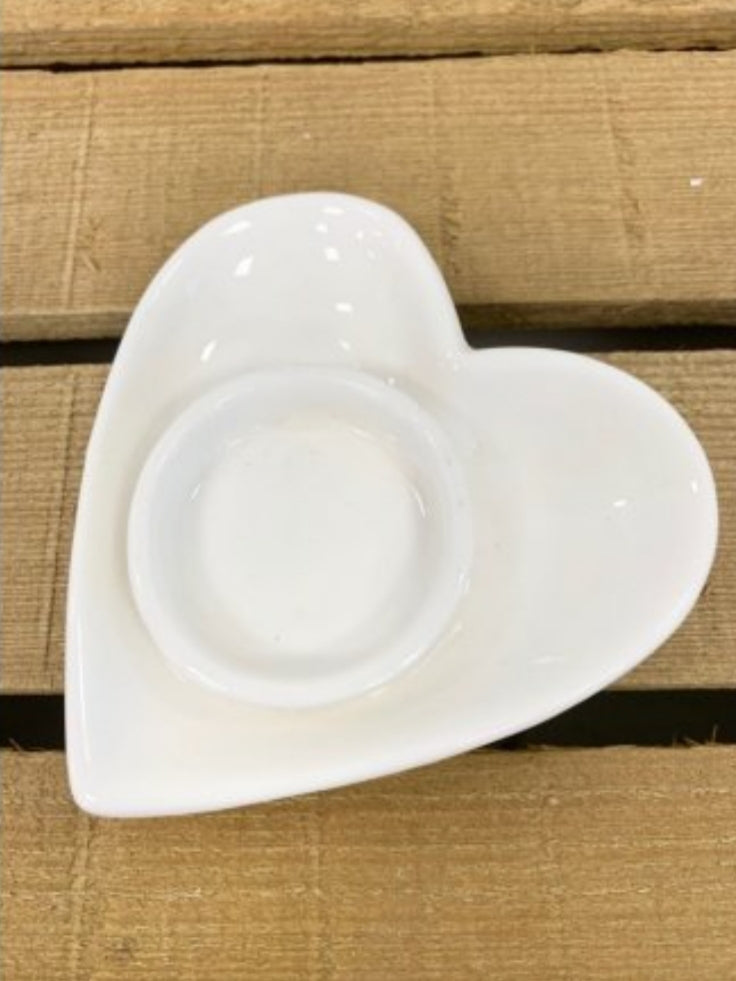 White Ceramic Heart Tealight Holder