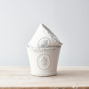 White Fleur De Lis Pot